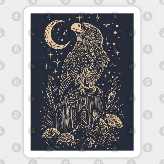 Celestial Eagle in Flight – Lunar Majesty and Freedom Sticker by TuncGK
